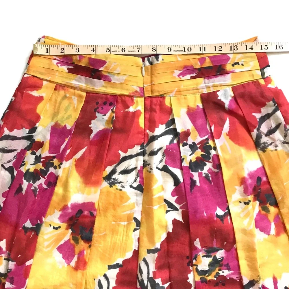Vintage The Limited Pink Yellow Floral Silk Cotton Pleated A Line Skirt Sz 6